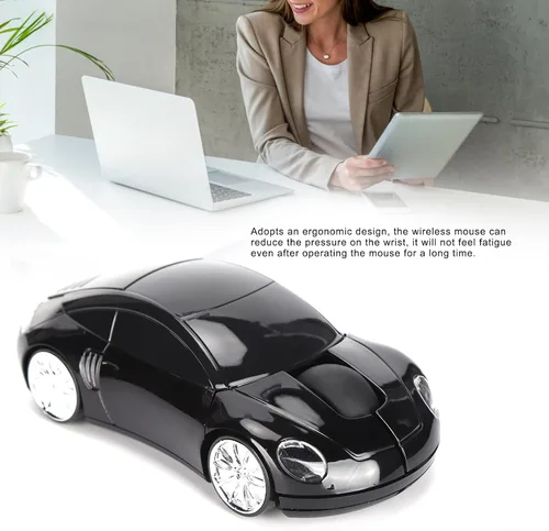 Vista 2 de Dpofirs Mouse 2.4G para laptop, mini mouse inalámbrico inteligente en forma de automóvil, mouse ergonómico con receptor USB, regalos para niñas Negro
