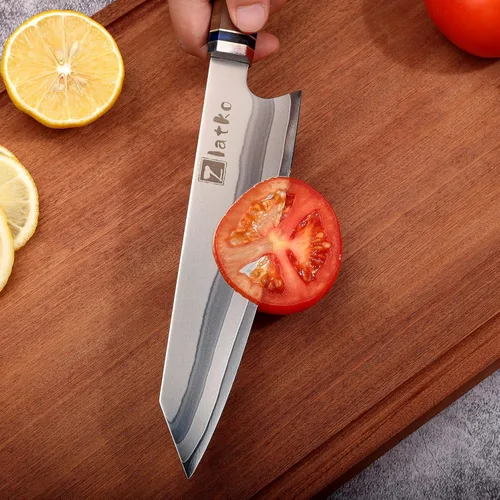 Vista 6 de Zlatko Cuchillo de chef de 8 pulgadas, cuchillo de cocina japonés de damasco, acero VG10 Acero inoxidable de alto carbono, cuchillo de chef ultra