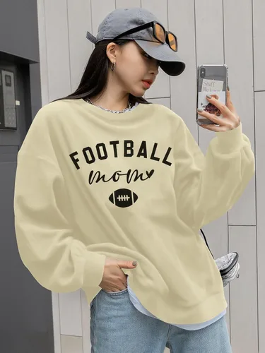 Vista 2 de MNLYBABY Camiseta de fútbol de gran tamaño para mujer, divertida sudadera gráfica para el día del juego, casual, mamá, vida, manga larga, tops