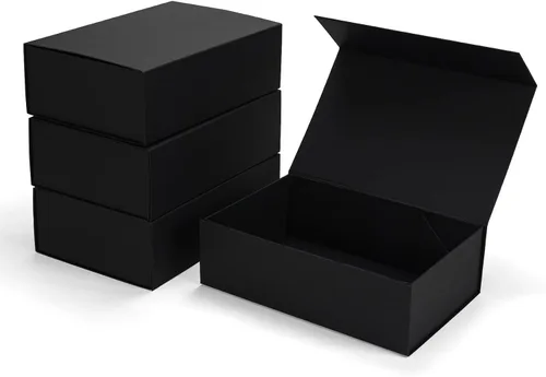 Vista 8 de Ditwis Caja de regalo de 12x9x4 pulgadas con tapa de cierre magnético, caja magnética negra y dorada para boda, propuesta de padrinos y damas