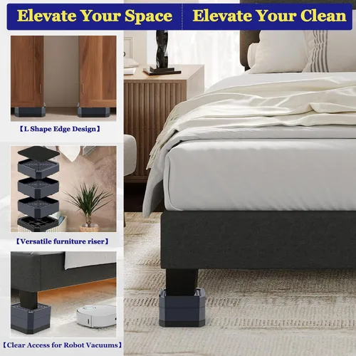 Vista 4 de Elevadores de cama de base ancha, elevadores apilables para muebles, 2, 3.6, 5 pulgadas, elevadores de sofá resistentes para silla, escritorio