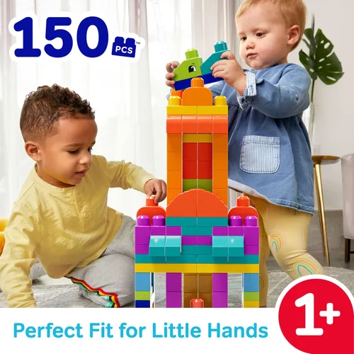 Vista 3 de MEGA BLOKS First Builders - Juego de juguetes de bloques para niños pequeños, bolsa de construcción más grande con 150 piezas y almacenamiento