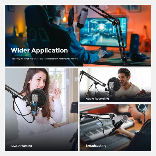 Vista 9 de Neewer: Micrófono ajustable de Suspension Boom Scissor Arm Stand, soporte de micrófono compacto de acero durable para estaciones de radio estudio