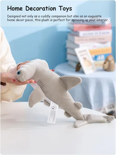 Vista 7 de Lindo juguete de peluche de tiburón martillo, adorable animal de mar de peluche de tiburón suave de 12 pulgadas para niños, esponjoso, regalo