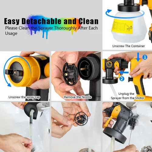 Vista 5 de Pulverizador de pintura compatible con batería DEWALT 20V MAX, pistola de pintura eléctrica HVLP inalámbrica con 3 patrones de pulverización y 4