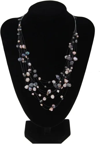 Vista 6 de LUREME Collar de ilusión de perlas de agua dulce irregulares multicolor y negro multicapa para mujer (01000555-padre), Perla, Perla
