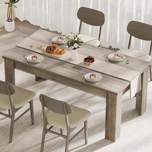 Vista 17 de CABIHOME Mesa de comedor rectangular de 63 pulgadas para 4-6, mesa de cocina grande de granja, marco resistente, 4 patas triangulares estables, mesa