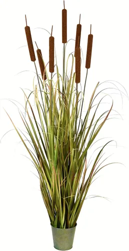 Vista 3 de Vickerman Hierba verde artificial en maceta de 36 pulgadas con espadañas en maceta de hierro.