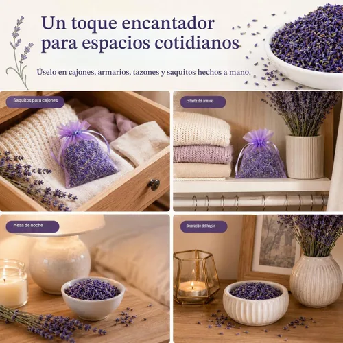 Vista 6 de Sukh 3OZ Bolsas de Capullos de Lavanda Seca - Bolsas de Lavanda para Cajones, Armarios, Aromas Frescos, Bolsas de Lavanda para Regalos