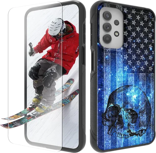 Vista 8 de Funda para Samsung Galaxy A13/A04/A04S/A23/A32 5G con protector de pantalla, parte trasera texturizada de policarbonato duro, diseño de flores