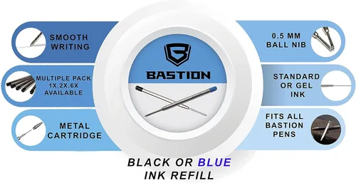 Vista 5 de BASTION Bolígrafo de fibra de carbono y acero inoxidable más 1 gel de recarga de tinta negra, punta fina de metal de lujo (0.020 in) para mujeres