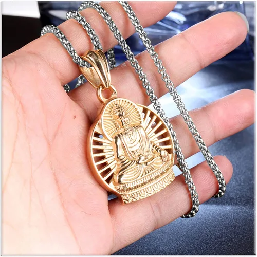 Vista 6 de Xusamss Collar de Buda punk con colgante religioso, cadena de eslabones de 22 pulgadas