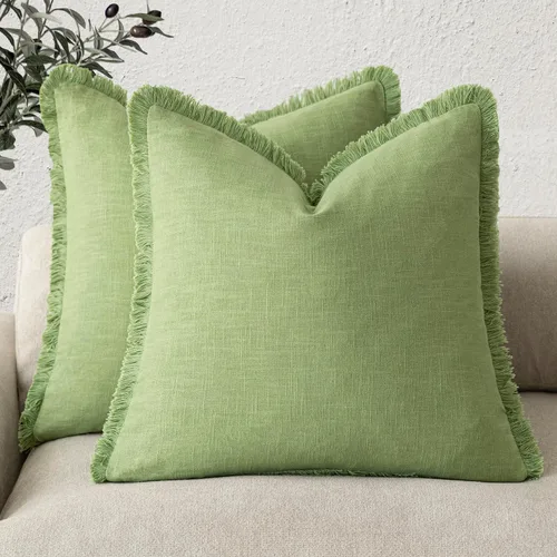 Vista 11 de Foindtower Fundas de almohada decorativas de lino con flecos de 16 x 16 Verde abundante