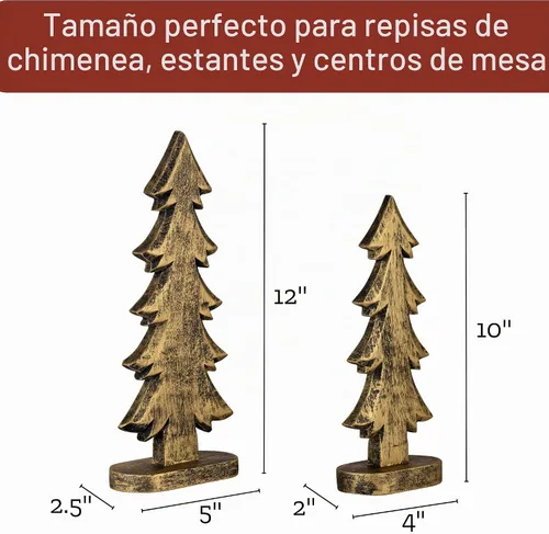 Vista 6 de Mie Creations Juego de 2 figuras de árbol de Navidad, decoraciones rústicas de Navidad para el hogar, sala de estar, centro de mesa, repisa