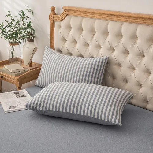Vista 22 de PURE ERA Fundas de almohada de punto jersey 100% algodón tipo camiseta, súper suaves, cómodas, transpirables, juego de 2, estándar 20" x 26", rayas
