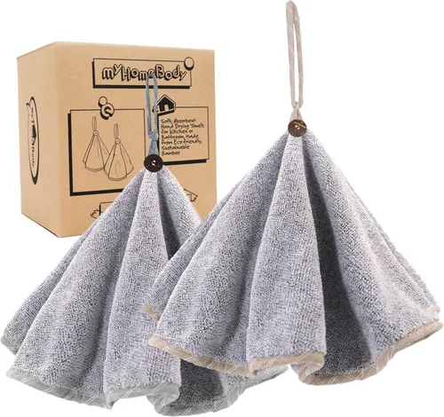 Vista 8 de myHomeBody Toallas de mano con bucles para colgar, ropa de limpieza de fibra de carbón absorbente con botón de cáscara de coco para cocina