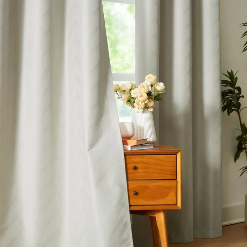 Vista 13 de Cortinas opacas para ventana de dormitorio o sala de estar, elegantes cortinas de ventana con patrón geométrico jacquard con respaldo blanco