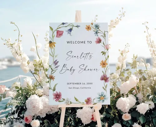Vista 10 de Letrero de bienvenida personalizado para baby shower, letrero de bienvenida personalizado para baby shower, diseño de animales del bosque floral
