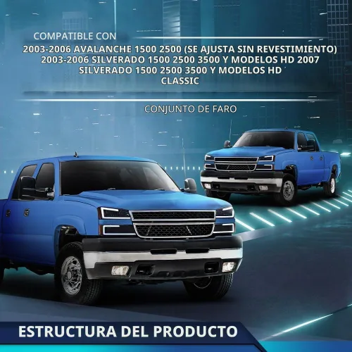 Vista 2 de PIT66 Conjunto de faros delanteros LED DRL compatible con Chevy Silverado 1500 2500 3500 HD 2003-2006, modelo compatible con Avalanche 1500 2500