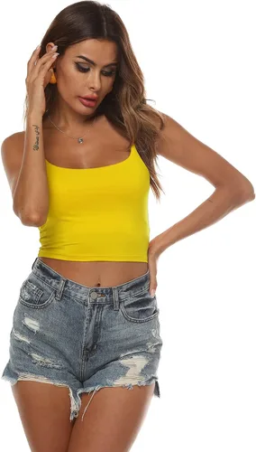 Vista 63 de Amilia - Camiseta básica de tirantes delgados para mujer (doble capa)