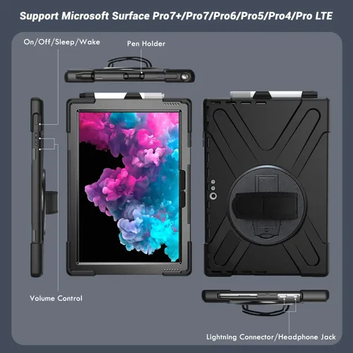 Vista 5 de DreamerX Funda para Microsoft Surface Pro 7+ Plus/Pro 7/6/5/4 de 12.3 pulgadas, funda protectora de silicona resistente resistente con mango