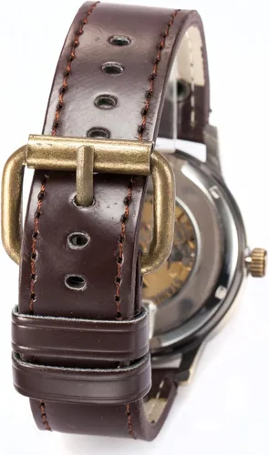 Vista 3 de AMPM24 PMW198 reloj de pulsera manual mecánico color bronce estilo steampunk con correa de cuero para hombre
