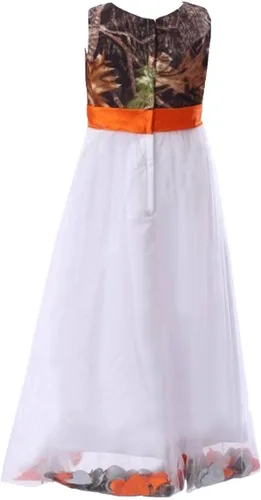 Vista 2 de DINGZANCAMO Vestido de niña de flores de tul blanco y camuflaje mini vestidos de dama de honor junior