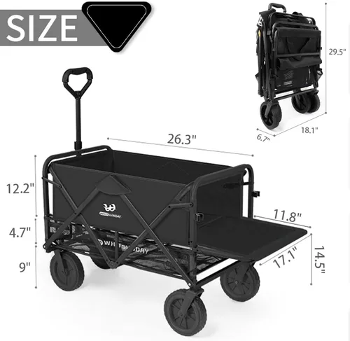 Vista 4 de Whitsunday Carro plegable de dos pisos con portón trasero, carrito plegable resistente con ruedas, vagón de playa para camping, deportes, compras