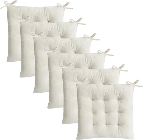 Vista 22 de Juego de 2 cojines para sillas de comedor con lazos, almohadilla antideslizante para silla de cocina para interior y tapete de asiento de comedor