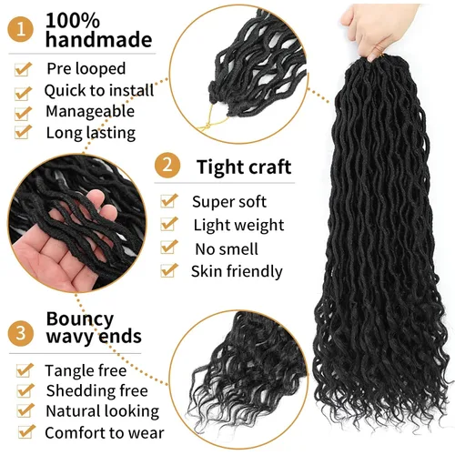 Vista 3 de Cabello Corto de Locs Falsos para Crochet Pre-Enrollado 12 Pulgadas 6 Paquetes Cabello de Locs de Diosa para Crochet Locs Falsos Suaves con Puntas