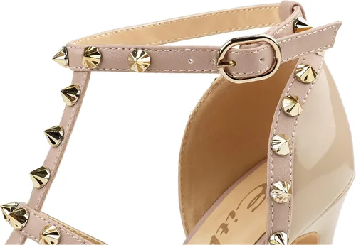 Vista 5 de Eithy Sandalias de verano con tirantes delgados y tacón alto para mujer, con tiras y puntera puntiaguda, para fiestas, uso diario, para la noche, Oro