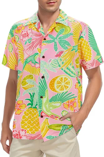 Vista 113 de Camisa hawaiana para hombre, con estampado floral, cómoda, con botones, casual, manga corta, ropa de playa para hombre