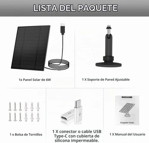 Vista 9 de Panel solar de 5 W para cámara de seguridad, panel solar con puerto micro USB y USB-C para cámara de batería recargable de 5 V CC al aire libre