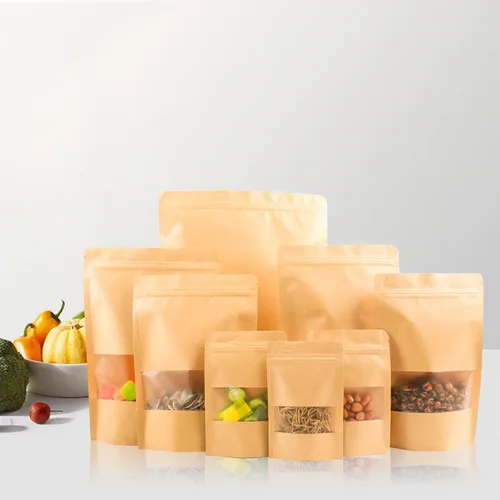 Vista 7 de 100 bolsas de papel kraft con ventana (3.6 x 5.5 pulgadas), bolsas de papel resellables para almacenamiento de alimentos, bolsa de regalo