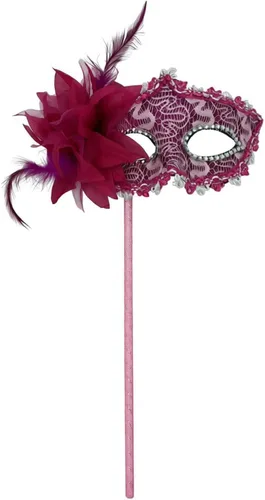 Vista 17 de AZYOUNG Máscaras de mascarada para mujer, con plumas, laterales, pétalos, flores, pétalos, máscara de encaje de mano con palo