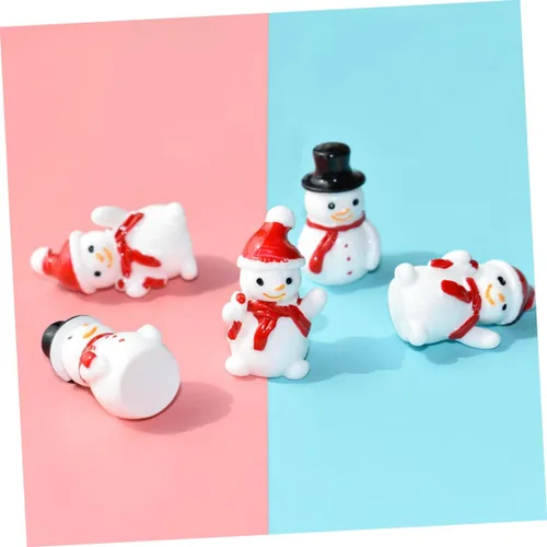 Vista 9 de ARTIBETTER 40 piezas de mini muñecos de nieve estatuas de sombreros negros y rojos de fibra óptica muñeco de nieve decoraciones para fiesta