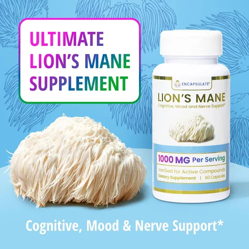 Vista 4 de ENCAPSULATE Lion's Mane Cápsulas Extracto 8:1 – Extracto de hongo orgánico 8:1 cuerpo fructífero de primera calidad – Suplemento de hongos