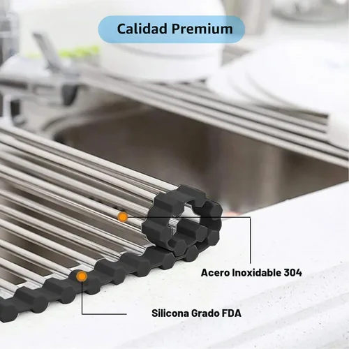 Vista 3 de Searik - Escurridor para secar platos enrollable, para colocar sobre el fregadero, estante de secado de platos plegable multiusos, estante de cocina
