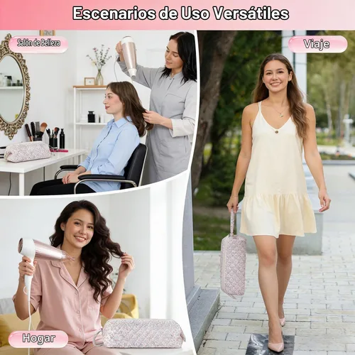 Vista 6 de Bolsa de viaje acolchada para herramientas para el cabello compatible con Dyson secador de pelo, bolsa de herramientas para el cabello floral Rosa