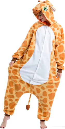 Vista 2 de Spooktacular Creations Pijama unisex de jirafa para adultos, pijama de felpa con sombrero y cola para fiesta de disfraces de Halloween