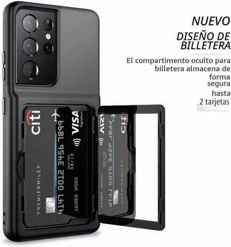 Vista 3 de WeLoveCase Funda tipo cartera para Samsung Galaxy S21 Ultra con tarjetero y espejo oculto, protector protector a prueba de golpes resistente