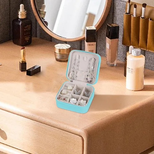 Vista 7 de Xuyuan Travel Jewelry Box - Small Jewelry Storage Box - PU Leather Jewelry Box Velvet Compartment Storage Portable Case For Girls