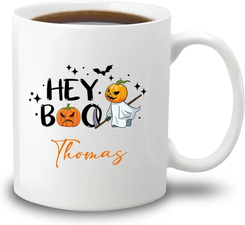 Vista 19 de Taza de café blanca personalizada de Halloween Besties, Besties Forever y 3 tazas de café Boo de 11 onzas y 15 onzas, bonita taza de cerámica Boo