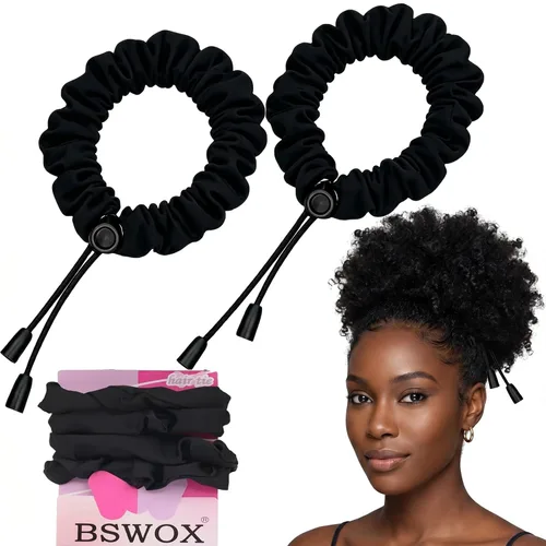 Vista 8 de 2 piezas de ligas para cabello ajustable Afro Puff, scrunchies de satén extra grandes, accesorios para Afro Puff duraderos sin daños, bandas