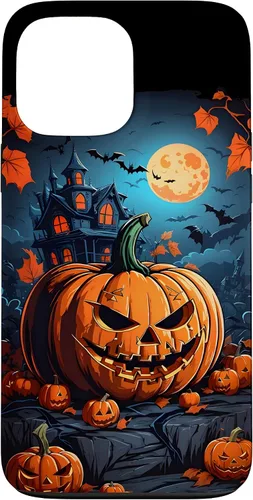 Vista 21 de iPhone 11 Pro Max - Funda para disfraz de Halloween con diseño de calabaza tallada espeluznante