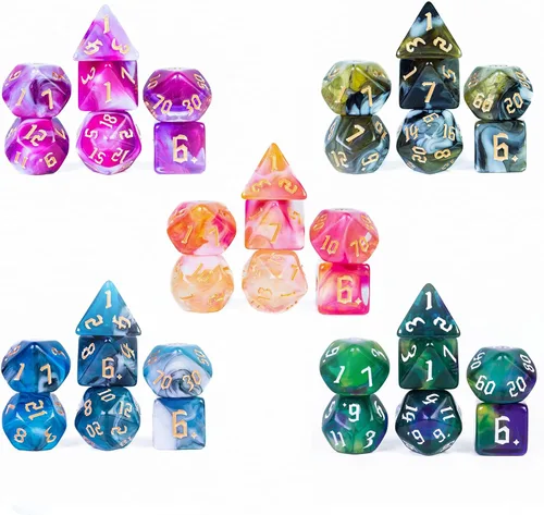 Vista 17 de Juego de 10 dados poliédricos DND (70 piezas) con 2 bolsas de cuero, juego de dados D&D para Calabozos y Dragones, juegos de mesa RPG