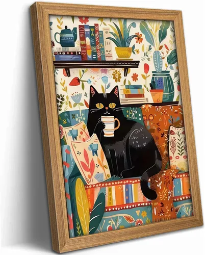 Vista 11 de Divertido Arte de Pared de Baño de Gato Negro en Lienzo Arte de Pared de Gato Abstracto con Imagen de Papel Higiénico Decoración de Pared Póster