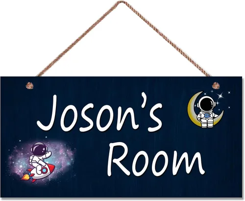 Vista 5 de Letrero de astronauta personalizado con nombre, decoración artística para pared, exquisitos letreros decorativos para habitación de niños, cuarto