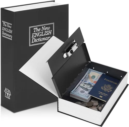 Vista 9 de KYODOLED - Caja fuerte con forma de libro, con cerradura de combinación, caja portátil de seguridad secreta, para ocultar dinero, metálica