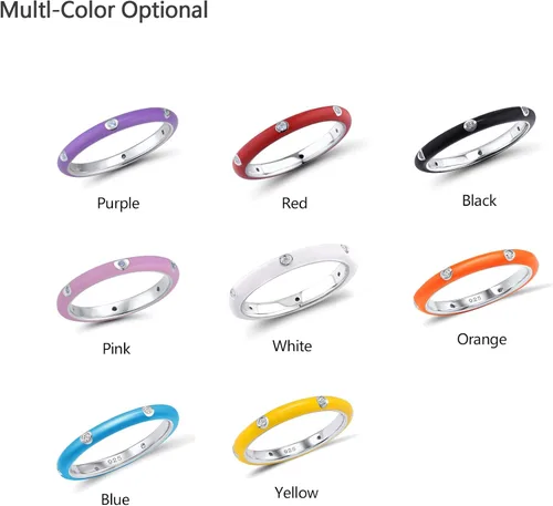 Vista 6 de Santuzza Anillo apilable esmaltado de plata de ley 925 con circonita cúbica, arco iris, eternidad, anillos apilables para mujer